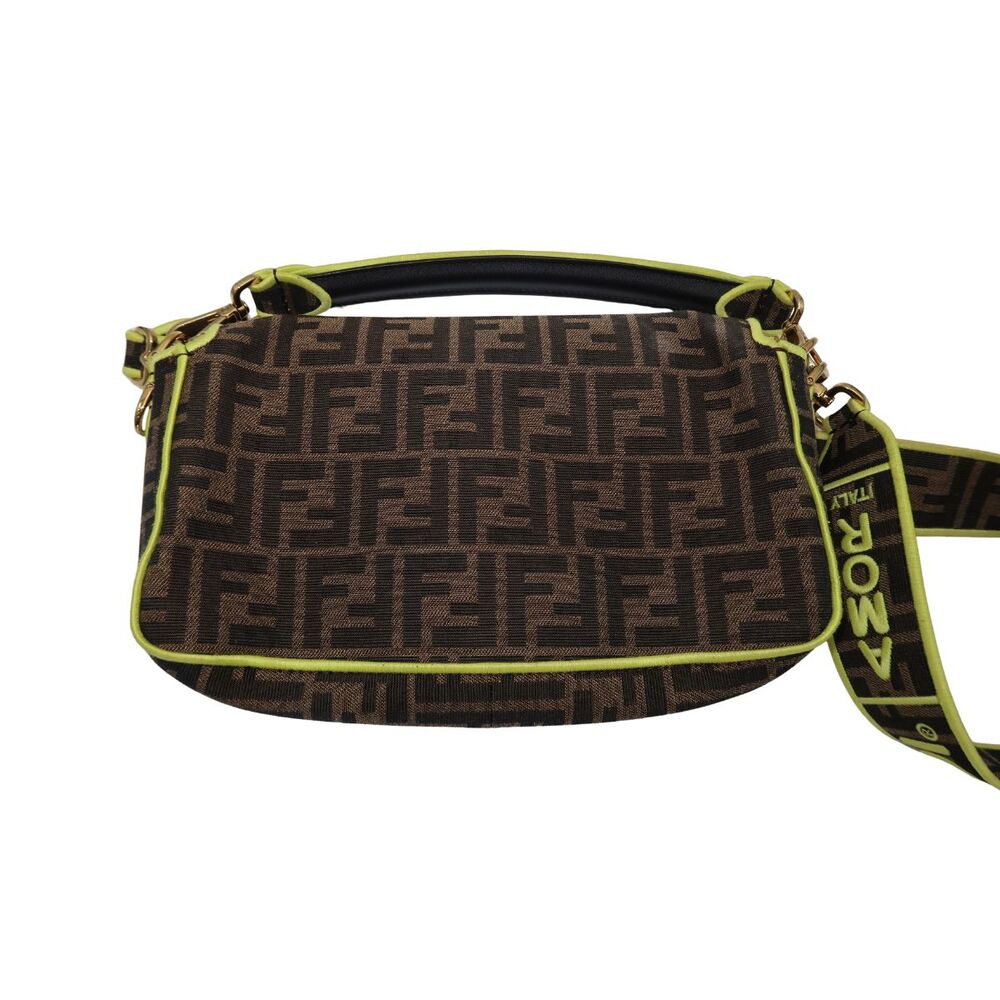 Fendi Zucca Embroidered Canvas Baguette Medium Shoulder Bag Brown Neon Women's - Picture 4 of 16